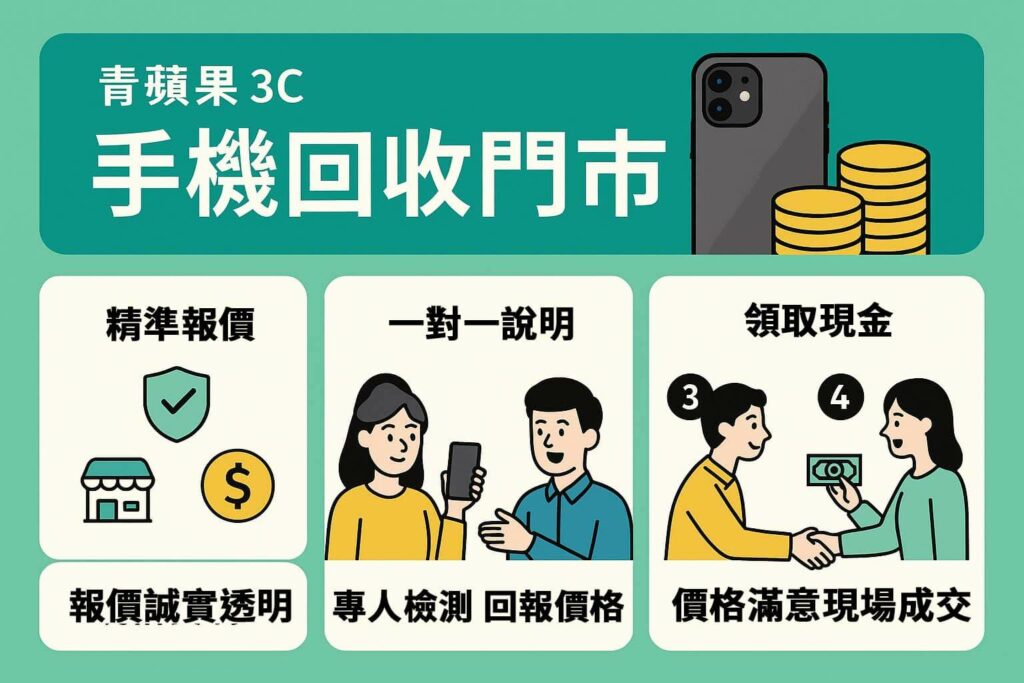 青蘋果3C手機回收流程圖解|台中台南高雄門市現場估價說明